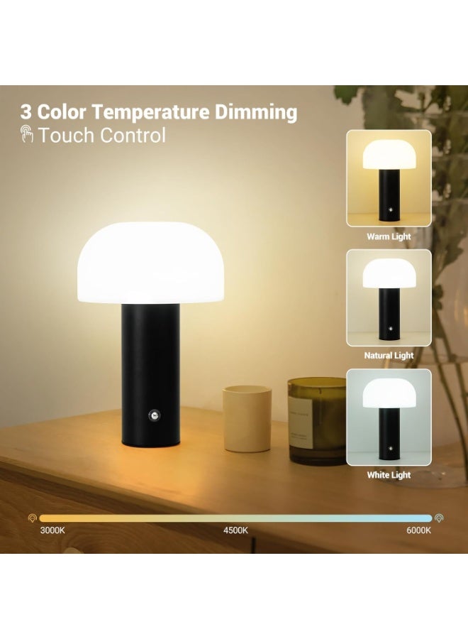 Portable cordless table lamp in a modern black design, 5200mAh battery lasting 24-49 hours, touch control for 3 color temperatures (warm 3000K, natural 4500K, white 6000K) and dimming, ideal for the kitchen, bedroom, camping or as a gift. - Image 3